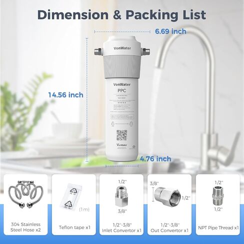 WK18 Under Sink Water Filter, 18000GPD Under Counter Water Filtration System, Long Lasting Water Direct Connect Filtration System Reduces Lead Chlorine Bad Taste Odor, NSF Certified in Saudi Arabia