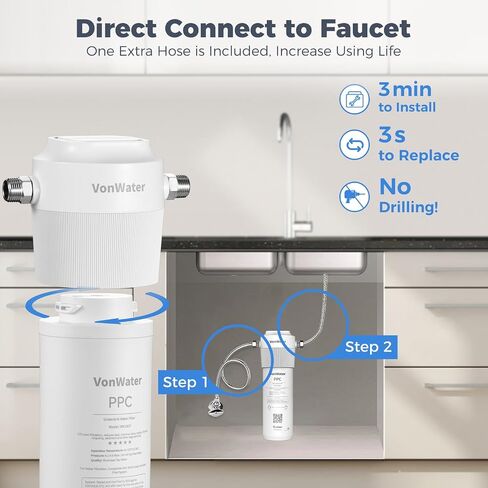 WK18 Under Sink Water Filter, 18000GPD Under Counter Water Filtration System, Long Lasting Water Direct Connect Filtration System Reduces Lead Chlorine Bad Taste Odor, NSF Certified in Saudi Arabia