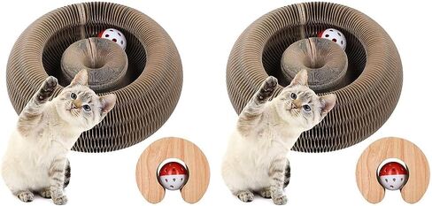 FluffyDream Magic Organ Cat Scratching Board, Interactive Scratch Pad with a Ball, Cat Scratcher for Grinding Claw, Recyclable and Durable, Furniture Protector, Retractable, Brown, Reversible in Saudi Arabia