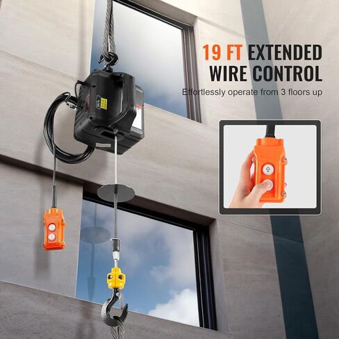 VEVOR 2-in-1 Electric Hoist Winch, 1100 lbs Lift Capacity, 1500W Portable Power Winch Crane, 22.9 ft Lifting Height, 13 ft/min with Wired Remote Control, for Garage, Warehouse, Factory Lifting Towing in Saudi Arabia