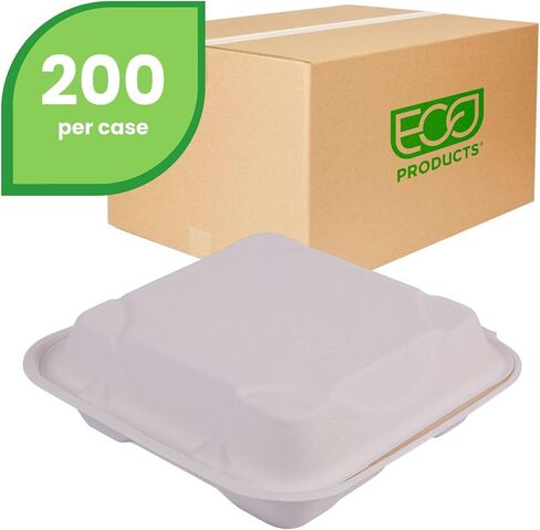 حاوية صدفية قابلة للتحلل مقاس 9 بوصات من Eco-Products، علبة بها 200 قطعة، 3 أقسام، صندوق طعام مربع الشكل، ألياف مصبوبة بيضاء قابلة للتجديد، PFAS بدون إضافة، متوافقة مع ASTM، معتمدة من BPI in Saudi Arabia