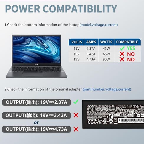 أسباير سلسلة محول التيار المتردد شاحن الكمبيوتر المحمول Chromebook 45W 19V 2.37A لشركة أيسر أسباير 5 A515-44 A515-46 A515-54 A515-54G A515-55 A515-56 A517-52 Chromebook R11 سلسلة سلك الطاقة in Kuwait