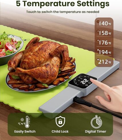 Food Warming Mat, Electric Warming Tray with 5 Temp-Settings, Quick Heating Pad for Food with Auto-Off Timer, Rollable & Portable Food Warmers for Parties Buffet, Food Warming Pad Silicone in Saudi Arabia