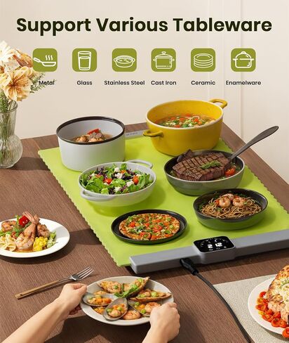 Food Warming Mat, Electric Warming Tray with 5 Temp-Settings, Quick Heating Pad for Food with Auto-Off Timer, Rollable & Portable Food Warmers for Parties Buffet, Food Warming Pad Silicone in Saudi Arabia