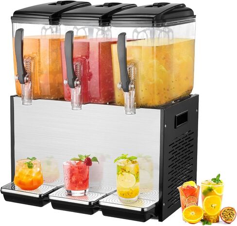VEVOR Commercial Beverage Dispenser, 4 Tanks 12 L / 12.7 QT Per Tank Juice Dispenser, 510W Stainless Steel Ice Tea Drink Machine with 45°F-54°F Cooling Temperature, for Cold Drink Restaurant Bar Party in Saudi Arabia