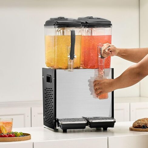 VEVOR Commercial Beverage Dispenser, 4 Tanks 12 L / 12.7 QT Per Tank Juice Dispenser, 510W Stainless Steel Ice Tea Drink Machine with 45°F-54°F Cooling Temperature, for Cold Drink Restaurant Bar Party in Saudi Arabia