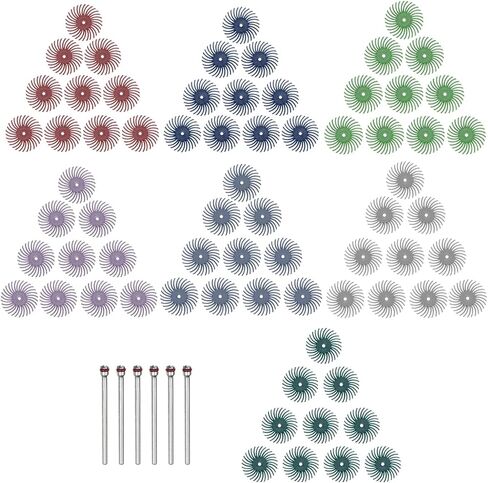 HARFINGTON 60pcs Radial Bristle Disc Set 1" 80-1000 Grit Detail Abrasive Brush Kit Gap Polishing Wheel Assortment with 6pcs 1/8" Shank Mandrels for Jewelry Wood Metal Polishing Cleaning in Saudi Arabia