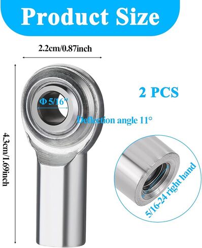 5/16 Heim Joints Rod End Kit, 2PCS Rod End Bearing Stainless Female Rod End Bearing, 5/16-24 Right Hand Thread with Jam Nuts, Self-Lubricating Joint Rod Ends Bearing with Stud in Saudi Arabia