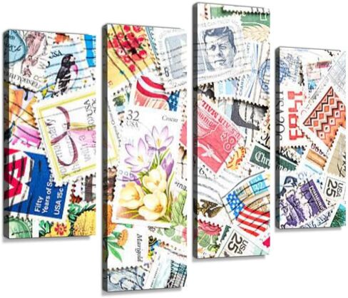 USA Postage Stamp Pharmacy Canvas Wall Art Hanging Paintings Modern Artwork Abstract Picture Prints Home Decoration Gift Unique Designed Framed 4 panel in Saudi Arabia