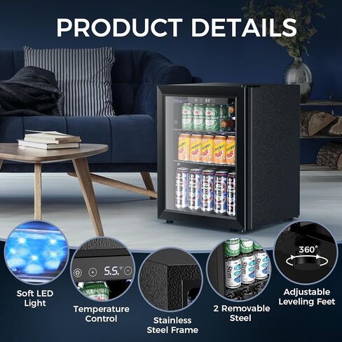 Joy Pebble Beverage Refrigerator Cooler 1.7 Cu.Ft, 16 Bottle 68 Can - Mini Fridge with Glass Door for Beer Drinks Wines,Freestanding beverage fridge with Adjustable Shelving in Saudi Arabia