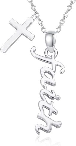Faith Necklace,S925 Sterling Silver Faith Cross Necklaces for Women Girls Sterling Silver Birthstone Pendant Jewlery- Christian faith Script Over Fear Jewelry Gift in Kuwait
