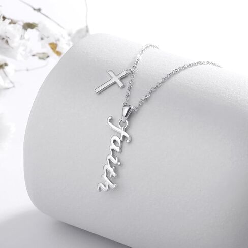 Faith Necklace,S925 Sterling Silver Faith Cross Necklaces for Women Girls Sterling Silver Birthstone Pendant Jewlery- Christian faith Script Over Fear Jewelry Gift in Kuwait