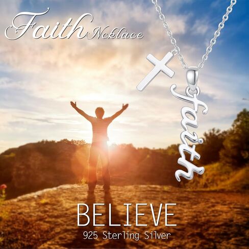 Faith Necklace,S925 Sterling Silver Faith Cross Necklaces for Women Girls Sterling Silver Birthstone Pendant Jewlery- Christian faith Script Over Fear Jewelry Gift in Kuwait