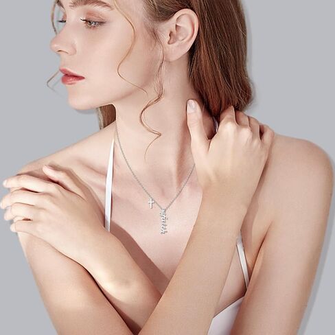Faith Necklace,S925 Sterling Silver Faith Cross Necklaces for Women Girls Sterling Silver Birthstone Pendant Jewlery- Christian faith Script Over Fear Jewelry Gift in Kuwait