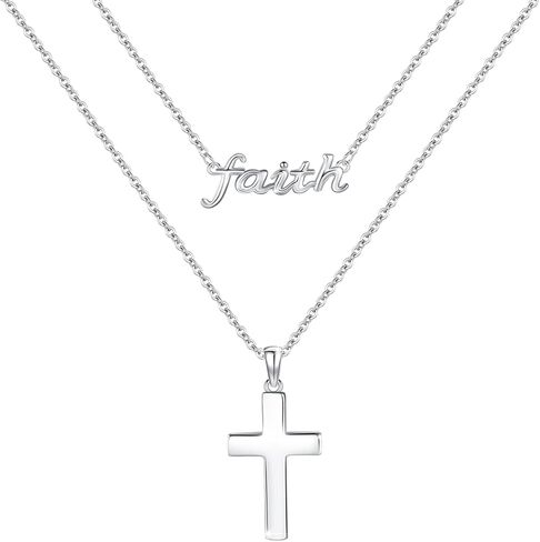 Faith Necklace,S925 Sterling Silver Faith Cross Necklaces for Women Girls Sterling Silver Birthstone Pendant Jewlery- Christian faith Script Over Fear Jewelry Gift in Kuwait