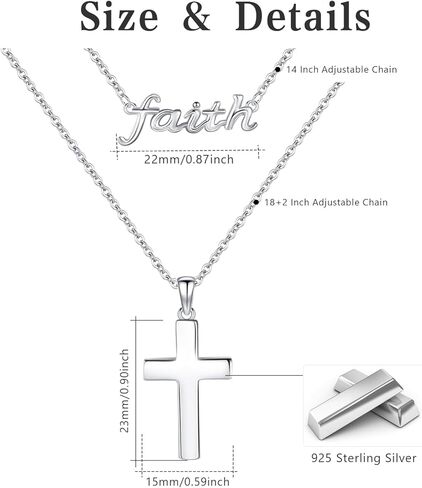 Faith Necklace,S925 Sterling Silver Faith Cross Necklaces for Women Girls Sterling Silver Birthstone Pendant Jewlery- Christian faith Script Over Fear Jewelry Gift in Kuwait