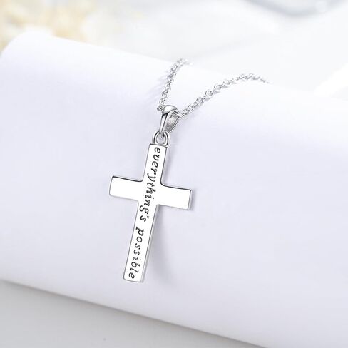 Faith Necklace,S925 Sterling Silver Faith Cross Necklaces for Women Girls Sterling Silver Birthstone Pendant Jewlery- Christian faith Script Over Fear Jewelry Gift in Kuwait