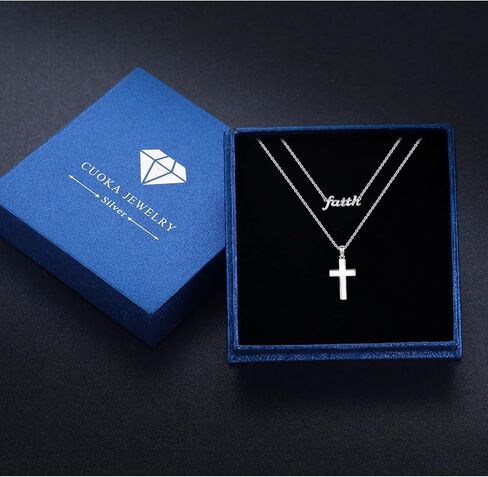 Faith Necklace,S925 Sterling Silver Faith Cross Necklaces for Women Girls Sterling Silver Birthstone Pendant Jewlery- Christian faith Script Over Fear Jewelry Gift in Kuwait