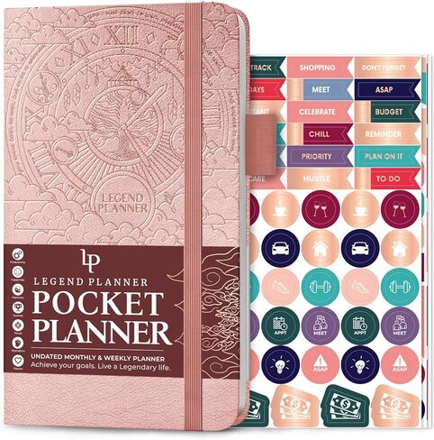 Legend Planner Pocket – Small Undated Monthly & Weekly Goal Journal and Calendar for Productivity, Mini Life Organizer Planner Perfect for Purse, Size: 3.5" x 6.2" Hardcover – Rose Gold in Kuwait