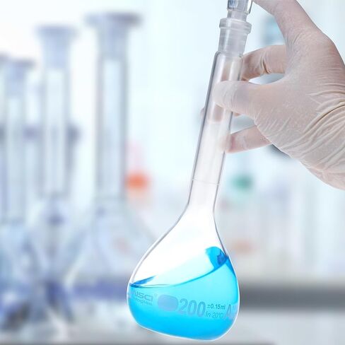 مجموعة قارورة قياس حجمية 200 مل من ALWSCI، سدادة زجاجية NS14/23، متدرجة، زجاج بوروسيليكات فئة A ASTM 3.3 للمختبر، قطعتان in Kuwait