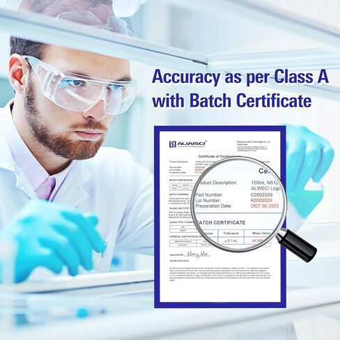 مجموعة قارورة قياس حجمية 200 مل من ALWSCI، سدادة زجاجية NS14/23، متدرجة، زجاج بوروسيليكات فئة A ASTM 3.3 للمختبر، قطعتان in Kuwait