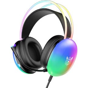 Gaming Headsets with Microphone, PC Wired RGB Rainbow Gaming Headphones for PS4/PS5/MAC/XBOX/Laptop, Lightweight 3.5mm Audio Over Ear Headphone, Stereo Surround, Auto-Adjust Headband, Black