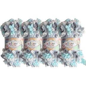Alize Puffy Fine Color Baby Blanket Small Loop 100% Micropolyester Soft Yarn Lot of 4skn 400gr 64yds (5939)