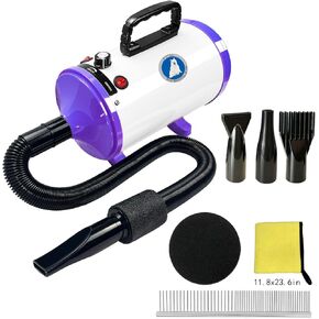 مجفف احترافي للعناية بالحيوانات الأليفة عالي السرعة، مجفف شعر للعناية بالحيوانات الأليفة - مجفف شعر للكلاب مع درجة حرارة وسرعة قابلة للتعديل، مع مشط فولاذي للحيوانات الأليفة، ومنشفة للحيوانات الأليفة، وفوهات. (أبيض أرجواني X1) in Kuwait