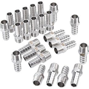 LTWFITTING Bar Production Stainless Steel 316 Barb Fitting Coupler/Connector 1/2" Hose ID x 3/8" Male NPT Air Fuel Water (Pack of 25)