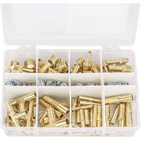 WYNNsky 84PCS Brass Hose Barb Fittings, Air Hose Repair Kit, 1/8’’ 3/16’’ 1/4’’ 5/16’’ 3/8’’ 1/2’’ Barb Splicer, Tee, Barb to MNPT Threads