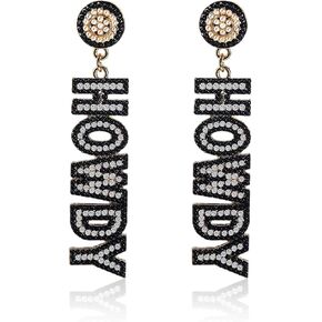 Western Cowgirl HOWDY Crystal Stud Dangle Earrings Handmade Beaded Sparkle Rhinestone Seed Beaded Cowboy Letters Nashville Outfits Rodeo Y2K Jewelry for Women