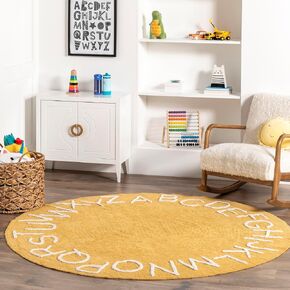 nuLOOM Kids Washable Round Alphabet Rug, 4' Round, Yellow