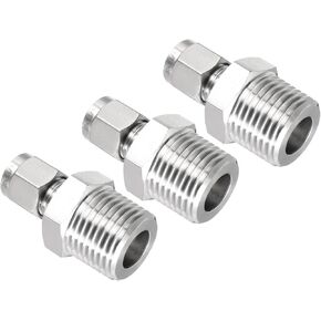YOKIVE 3 Pcs Compression Tube Fitting, Stainless Steel Connector with Double Ferrule (1/2 NPT Male x 1/4" Tube OD)