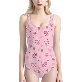 Cat Printed One Piece Tank Swimsuit Women Athletic Training Bathing Suit Push Up Low Back Bathing Suit Fashion Swimming Swimwear