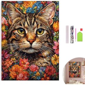 KICHANG Colorful Cat Diamond Painting Diamond Art Kits for Adults,Diamond Art Diamond Painting,5D Diamond Painting Accessories Diamond Art Kits,Round Full Drill Diamond Dots-Home Decor&Gift-12x16in