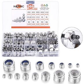 166 Pcs Metric Locknuts Assortment Kit, M3 M4 M5 M6 M8 M10 M12 Nylon Insert 304 Stainless Steel Hex Lock Nuts Hardware Nut