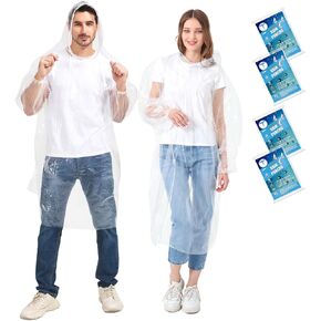 Disposable Rain Ponchos Family 6 Pack/Adults 4-10 Pack/Kids 6 Pack-50% Thicker with Sleeve and Drawstring Hood