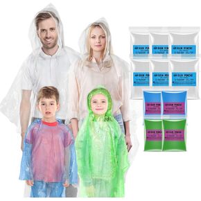 Disposable Rain Poncho for Adults and Kids|Thicker Rain Ponchos Family Pack with Drawstring Hood(10PC Including 6 PC Adults and 4 PC Kids)