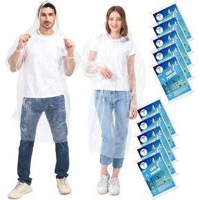 Disposable Rain Ponchos Family 6 Pack/Adults 4-10 Pack/Kids 6 Pack-50% Thicker with Sleeve and Drawstring Hood