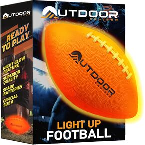 Light Up Football - Waterproof Rubber Construction, Glow in The Dark, Glows Up to 30 Hrs with Tap Activation, Complete Set with Pump & Spare Batteries, Official Size 6, for Ages 8-15