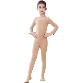 Girls Nude Thermal Set Tops & Footed Tights for Dance/Causal/Performance/Ballet/Sports