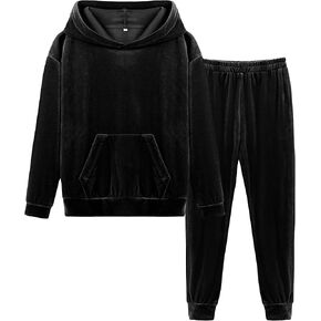 مجموعة ملابس LecGee للفتيات مكونة من قطعتين بقلنسوة قطيفة وأكمام طويلة بلوفر مخملي بقلنسوة طقم بدلة رياضية للركض in Kuwait