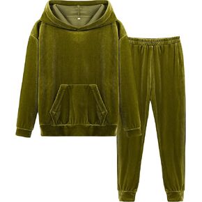 LecGee Girl's 2 Piece Outfits Velour Hoodie Tracksuit Long Sleeve Velvet Hooded Pullover Athletic Jogging Sweatsuit Set