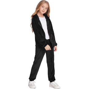 Zaclotre Girls Velour Tracksuits 2 Piece Outfits Zip Up Hoodie and Jogger Sweatpant Sweatsuits Athletic Clothing Sets