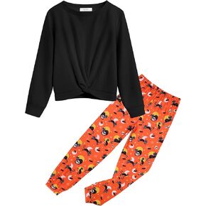 Arshiner Girls 2 Piece Outfits Fashion Twist Front Tracksuit Long Sleeve Pullover Sweatshirt Sweatpants Jogger set Sweatsuit