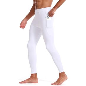 Mens Yoga Compression Pants - Athletic Leggings with Pockets Running Workout Basketball Base Layer Tights Quick Dry
