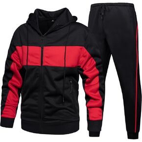 Men's Hooded Athletic Tracksuit Sweatsuit Long Sleeve Full-Zip Jogging Sweatpants 2 Piece Patchwork Sportsuits in Kuwait