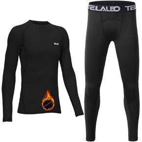 TELALEO Boys' Girls' Long Sleeve Compression Shirts Thermal Fleece Lined Kids Athletic Sports Tops Leggings Baselayer Set