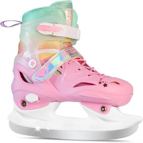 Adjustable Girls Ice Skates for Kids Boys Youth Ages 3-12 - Pink Black Ice Skating Shoes - Sizes XS, S, M, L - Hard-Shell Outer Boot - Lace-Up Skates for Beginners.