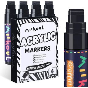 12 Colors Jumbo Graffiti Markers, Large 15mm Felt Tip Waterproof Permanent Acrylic Paint Pens Colored Markers for Rock Painting, Wood, Canvas, Glass, Plastic, Ceramics, Fabric and Outdoor Paintings